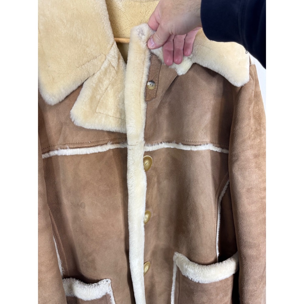 Vintage Tan Shearling Sheepskin Leather Suede Coat Women XL/2XL Men L - Picture 5 of 16